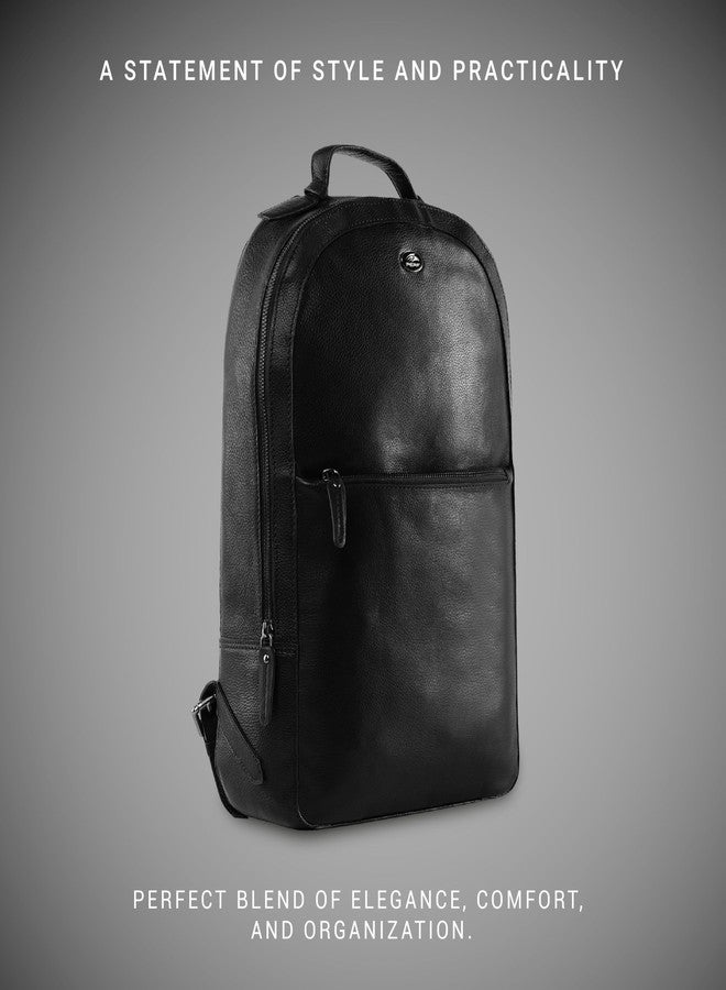 Perf Unisex Genuine Leather Backpack | Premium Slim & Stylish Laptop Bag for Men and Women | Travel, Office & Everyday Use | Padded back with Shoulder Straps & Secure Compartment (Black Orange) - Image 4