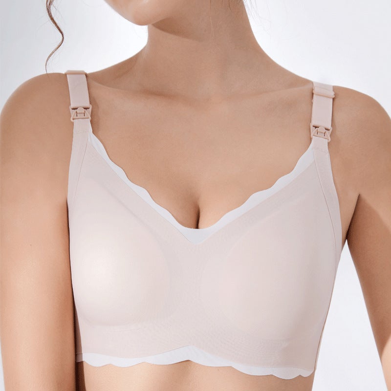 Nursing Bra Simple Traceless Non-Steel Ring Open Buckle Nursing Bra Comfortable Breathable Underwear Small Chest Gathering - Image 1