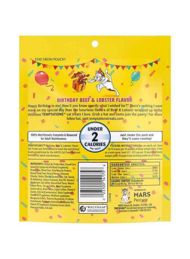 Temptations Birthday Crunchy And Soft Cat Treats Lobster And Beef Flavor, 6.3 Oz. Pouch, Pack Of 10 - Image 2