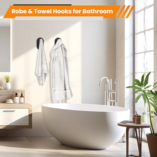 Aikzik Black Adhesive Hooks Heavy Duty, Wall Hooks for Shower, Bathroom, Towel, Coat, Robe, Stainless Steel Hooks for Hanging, Waterproof & Rustproof Sticky Hooks for Walls No Damage- 2 Pack - Image 5