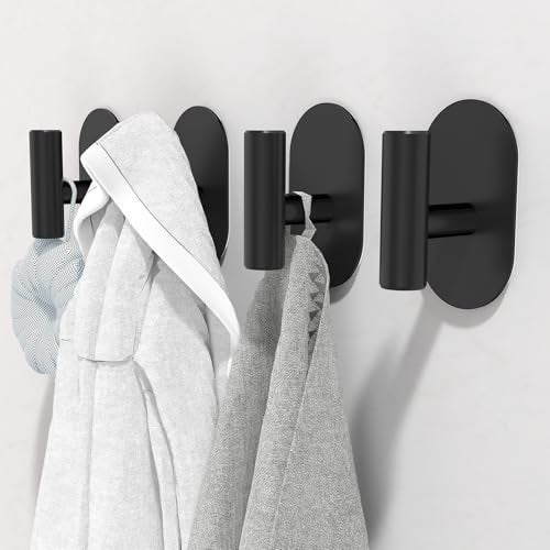 Aikzik Black Adhesive Hooks Heavy Duty, Wall Hooks for Shower, Bathroom, Towel, Coat, Robe, Stainless Steel Hooks for Hanging, Waterproof & Rustproof Sticky Hooks for Walls No Damage- 2 Pack - Image 4