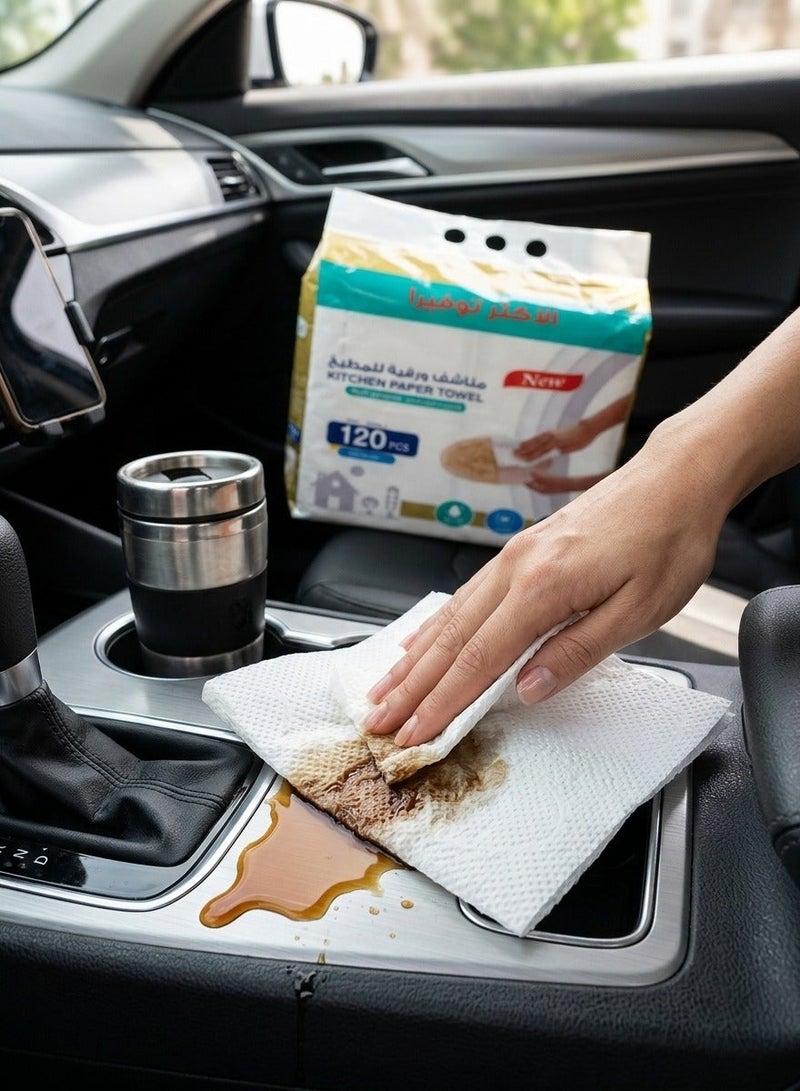 Multi-Purpose Kitchen Paper Towels – 120 PCS Disposable Cleaning Sheets | Super Absorbent Paper Towels for Kitchen, Food Preparation & Everyday Household Cleaning - Image 5
