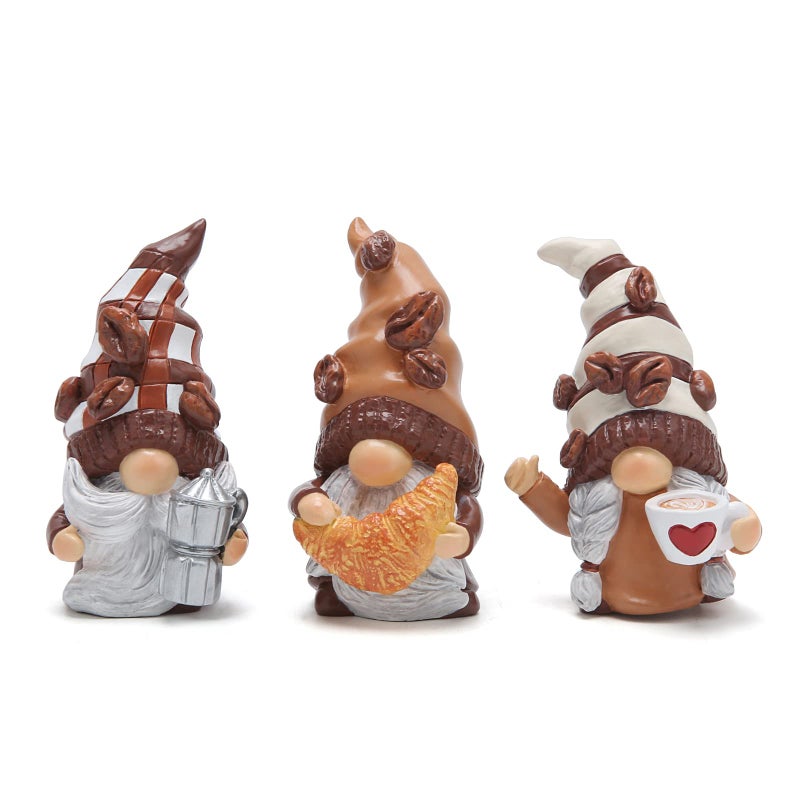 Hodao Set of 3 Coffee Gnomes Decorations Coffee Bar Decor Accessories Swedish Tomte Gnomes Figurines Tiered Tray Coffee Elf Decor Home Gifts for Mom Grandma Women