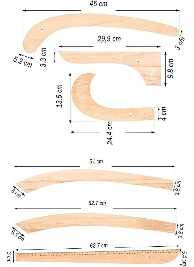 Artlantis - Riga Ruler Set Wooden 6 Pieces 1 Pack Riga Set Riga Set Tailor Modelist Textile Ruler - Image 1