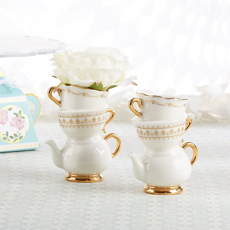 Kate Aspen Vintage Tea Party Antique Look Mini Ceramic Bud Vases 37 Inch Tall  Set of 2 Party Favor Take Home Gift Wedding Decoration Table Decor Bridal Shower Decorations 23263NA