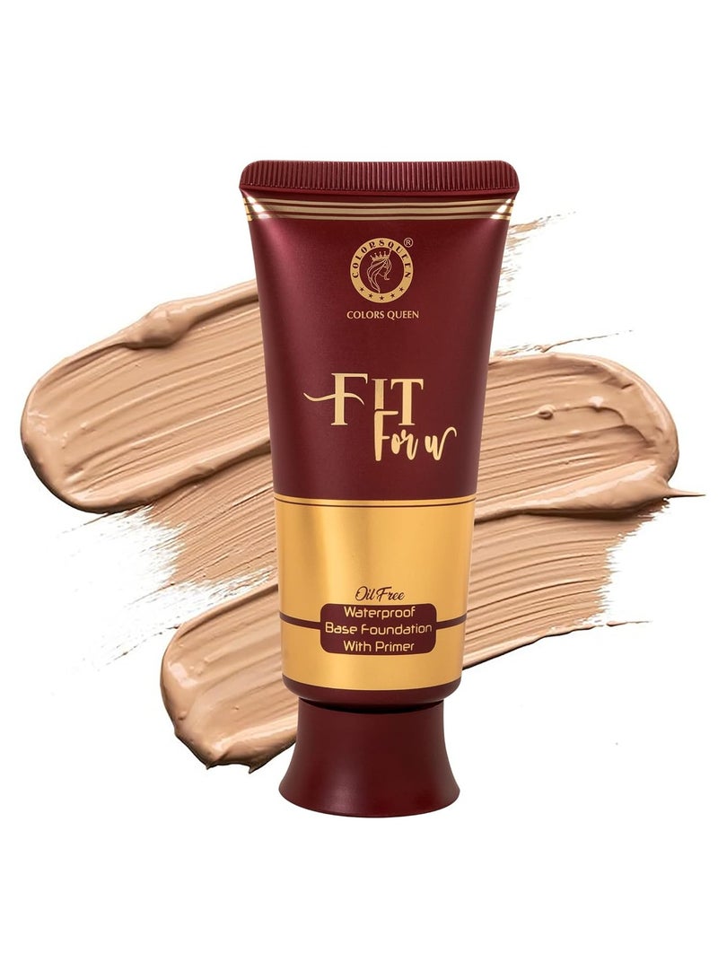 COLORS QUEEN Fit For U Oil Free Foundation Primer 50ml Long Lasting Waterproof Medium Full Coverage Weightless Matte Liquid Face Makeup , Natural Almonds - Image 1