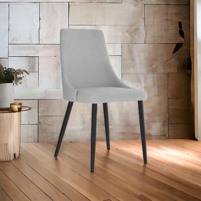Bhumika Overseas BHUMIKA OVERSEAS Taskpro Modern Velvet Upholstered Seating Living Room Dining Chair for Cafeteria Restaurent Home Kitchen with Black Metal Powder Coated Legs in Light Grey Color