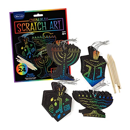 Rite Lite Chanukah Scratch Art Perfect Hanukkah Gift for Kids Hanukkah Art Kit Hanukkah Accessories Hanukkah Arts and Crafts Kit Comes with 24 Menorah and Dreidel Cards - Image 1