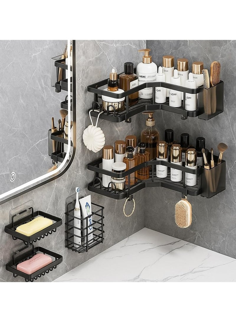 Beauenty Shower Caddy 7 Pack, Adhesive Bathroom Organizer, No Drilling Shower Shelves & Large Capacity, Rustproof Stainless Steel Shower Racks, shower shelf for inside shower & Kitchen (7 Pack) - Image 1