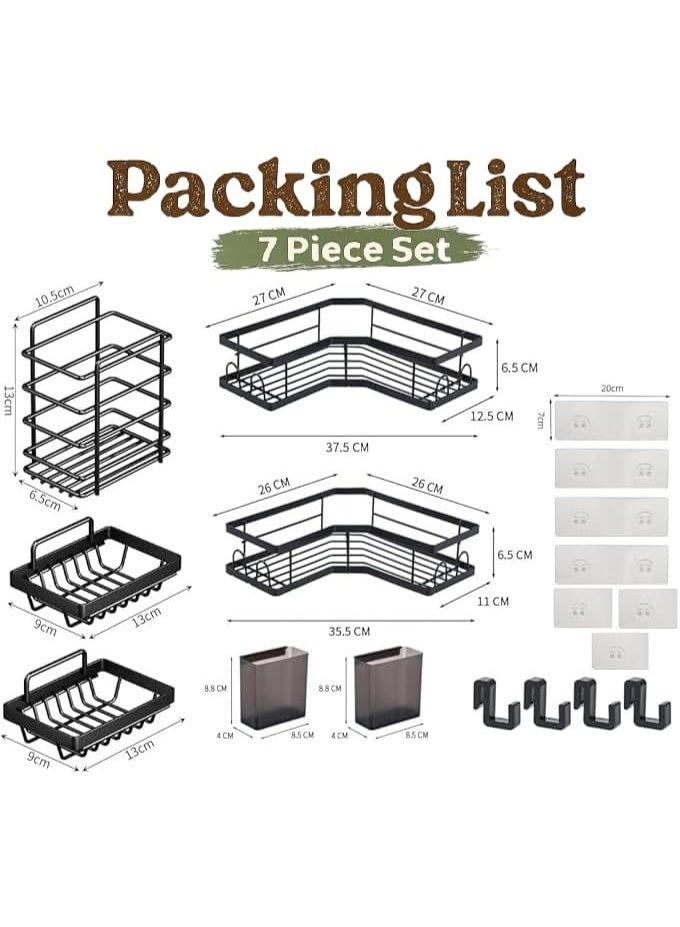 Beauenty Shower Caddy 7 Pack, Adhesive Bathroom Organizer, No Drilling Shower Shelves & Large Capacity, Rustproof Stainless Steel Shower Racks, shower shelf for inside shower & Kitchen (7 Pack) - Image 5