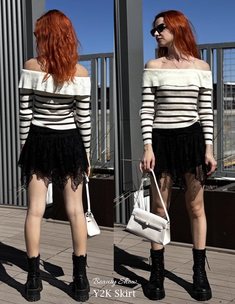 Avidlove Black Mini Skirts for Women Flowy Lace Skirt Gothic Layered Asymmetrical Short Skirt(Black, S) - Image 5