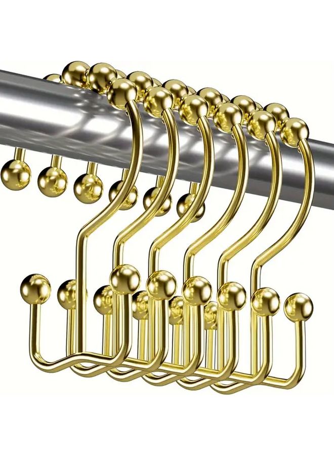 Golden Shower Hooks 12 Pack Rust Resistant Metal Double Glide Rings For Curtains - Image 1