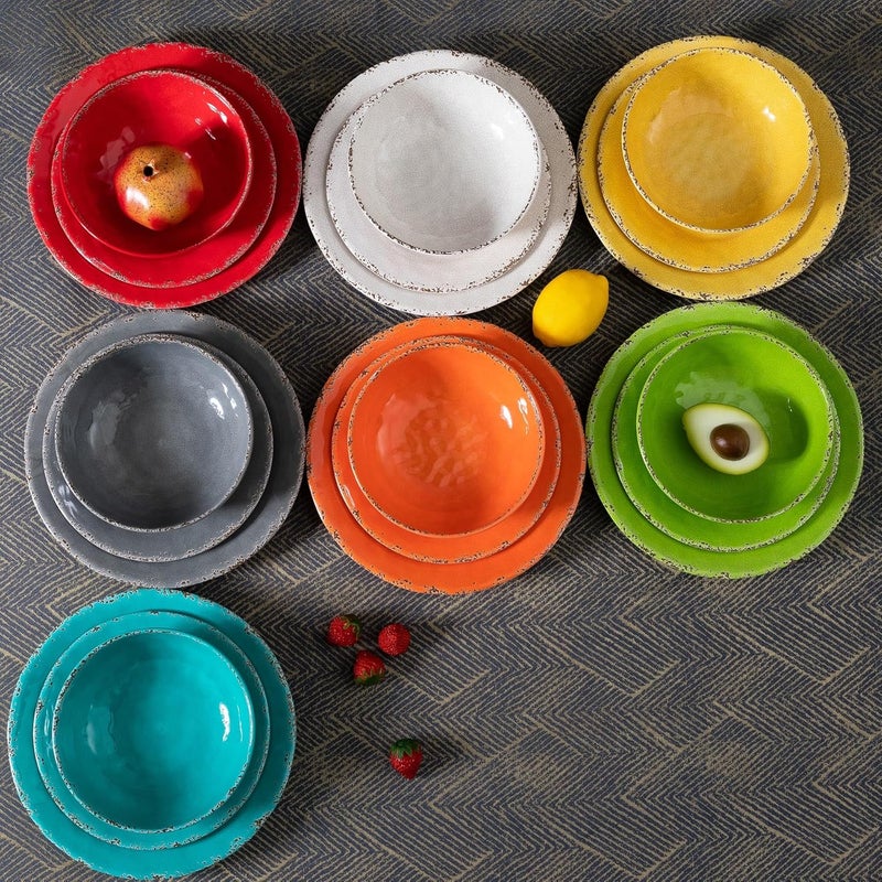 ZAROCRUS 12Piece Rustic Melamine Dinnerware Set With Dinner Plate Salad Plate And Large Capacity All Purpose BowlsService for 4 Indoor And Outdoor Use Yellow - Image 5