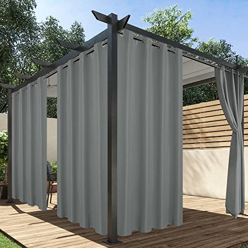 HolidayIdeas Outdoor Curtains for Patio Waterproof, 4 Panels - 54 x 84 Inch - Privacy Protection & Light Filtering Curtains Grey Grommet Outside Curtains for Porch, Gazebo, Pergola, Backyard - Image 1