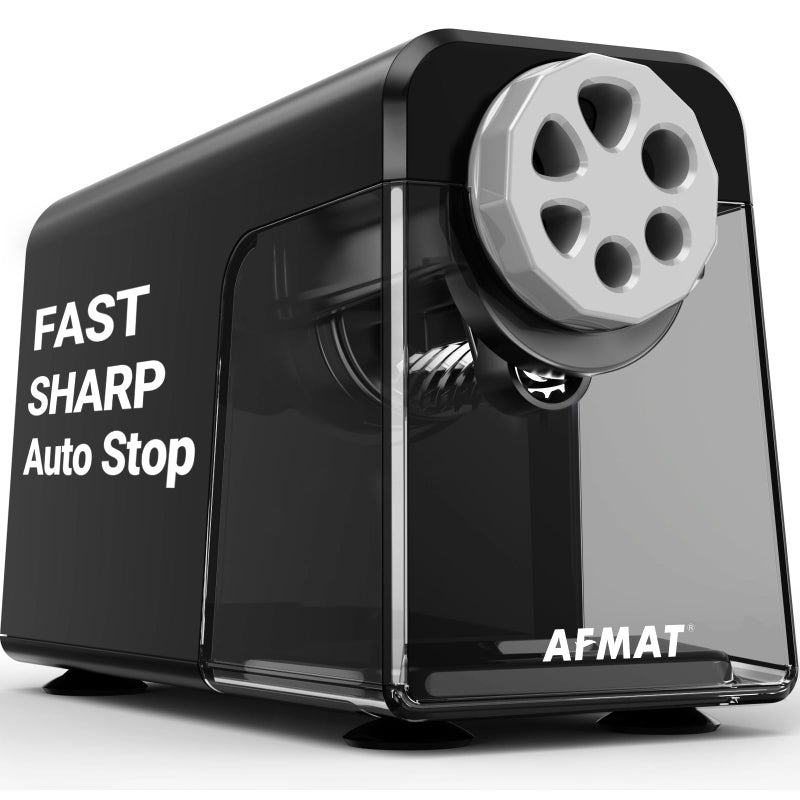 AFMAT Electric Pencil Sharpener Heavy Duty, 6 Holes, Auto Stop Pencil Sharpeners for Classroom, Electric Sharpener for 6-11mm Colored Pencils, 7000 Sharpenings, Fast Sharpen, Save Pencils PSX1 - Image 1