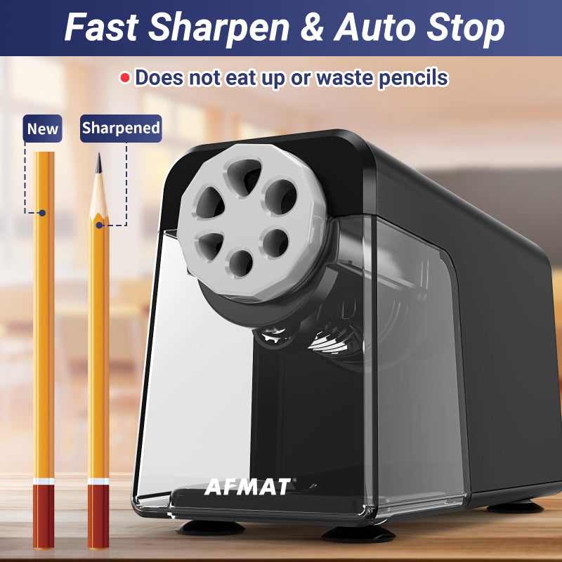 AFMAT Electric Pencil Sharpener Heavy Duty, 6 Holes, Auto Stop Pencil Sharpeners for Classroom, Electric Sharpener for 6-11mm Colored Pencils, 7000 Sharpenings, Fast Sharpen, Save Pencils PSX1 - Image 3