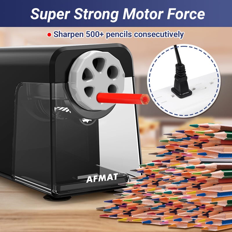 AFMAT Electric Pencil Sharpener Heavy Duty, 6 Holes, Auto Stop Pencil Sharpeners for Classroom, Electric Sharpener for 6-11mm Colored Pencils, 7000 Sharpenings, Fast Sharpen, Save Pencils PSX1 - Image 5