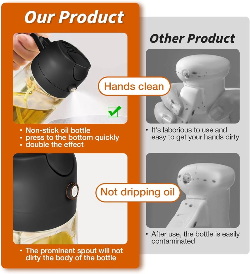 Multifunctional glass oil bottle can be poured oil spray oil kitchen supplies oil pot press spray does not hang oil 500ml - Image 3