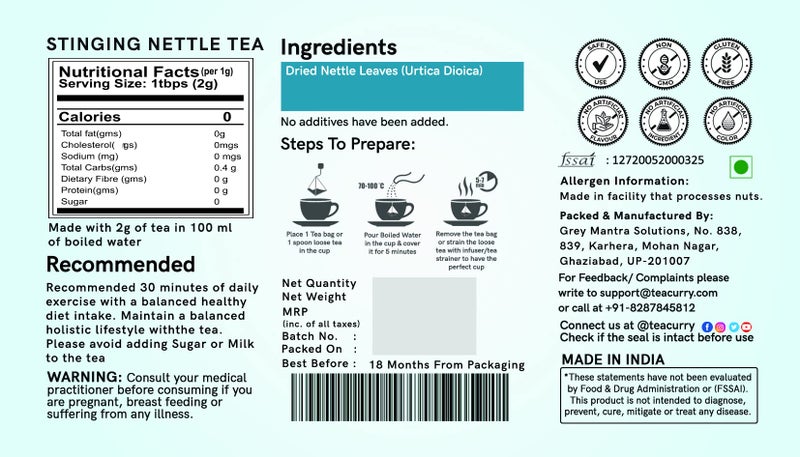 TEACURRY Pure Nettle Leaf Tea Box - 180 Pyramid Tea Bags | 100% Natural Nettle Leaf Tea | Blood Pressure and ease Joint Pain | Pure Nettle Leaf Tea Helps in Detoxify - Image 4