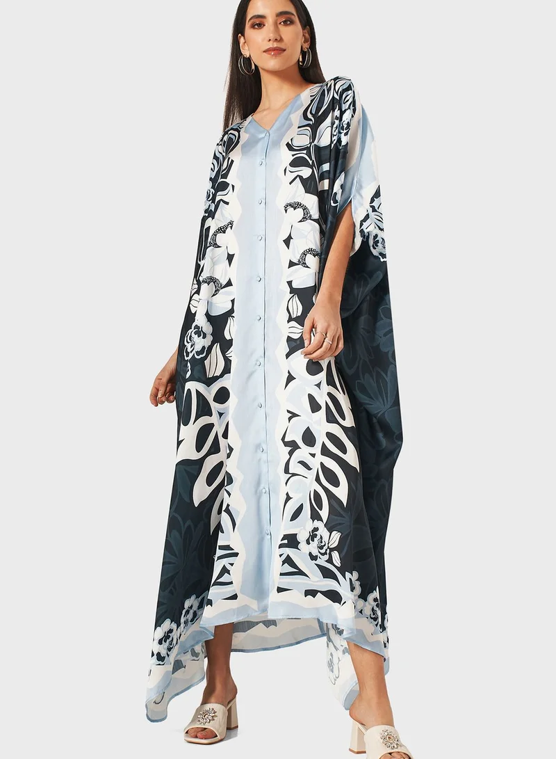 Iconic Printed Button Detail Dress