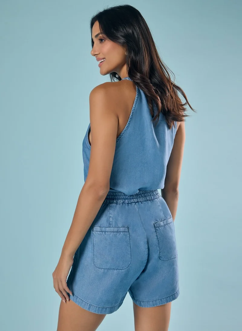 Zigzag Tencel Waist Elasticed Short