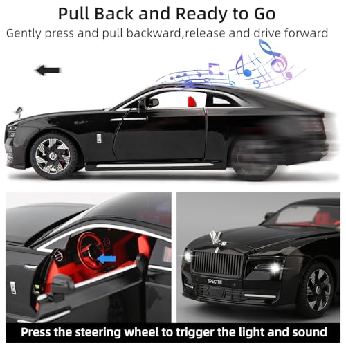 BDTCTK Compatible for 1:24 Rolls Royce Spectre Model Car, Diecast Collectible Pull Back Toy Car with Sound and Light for Adults Kids Boys Girls, Gift Black - Image 3