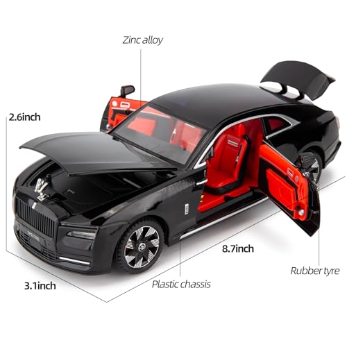BDTCTK Compatible for 1:24 Rolls Royce Spectre Model Car, Diecast Collectible Pull Back Toy Car with Sound and Light for Adults Kids Boys Girls, Gift Black - Image 2