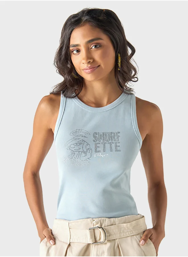 اس بي كاركترز Embellished Smurf Crew Neck Tank Top