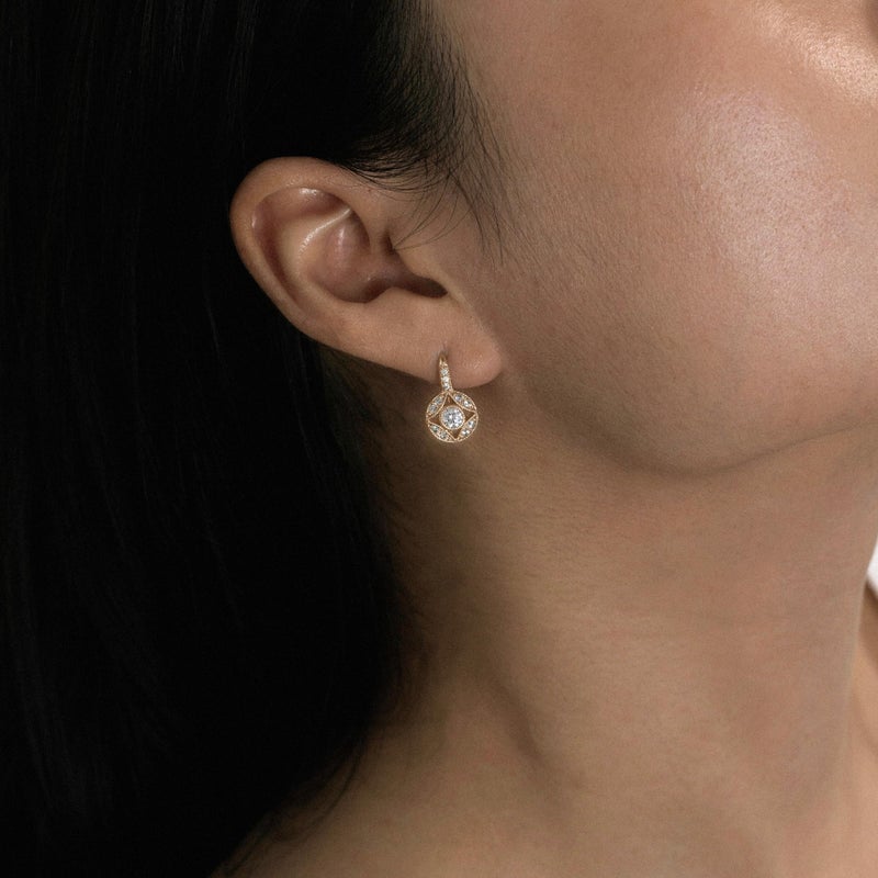 DIAMONBLISS Yellow Gold Plated Sterling Silver Cubic Zirconia 1 carat Antique Design Leverback Earrings - Image 2