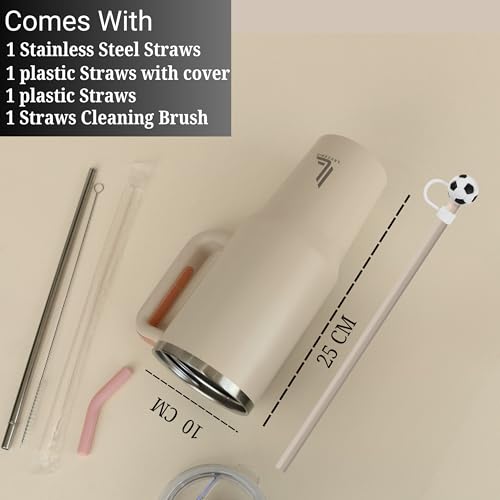 Leczonio 1200ML Tumbler with lid and Straw | Water Sipper for Adults Insulated Cup Reusable Stainless Steel Water Bottle Travel Mug Cupholder Friendly | Gifts for Women Men Him (Rose Quartz, 1200 ML)' - Image 2