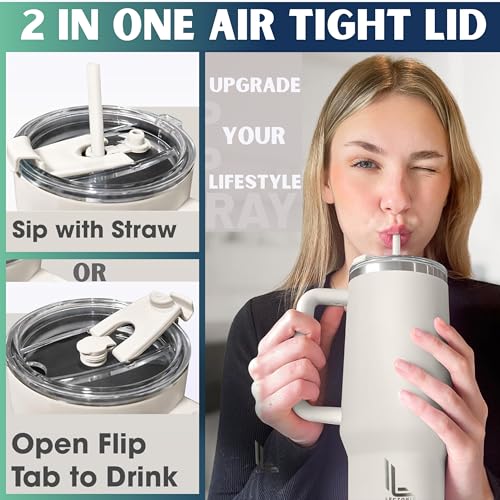 Leczonio 1200ML Tumbler with lid and Straw | Water Sipper for Adults Insulated Cup Reusable Stainless Steel Water Bottle Travel Mug Cupholder Friendly | Gifts for Women Men Him (Rose Quartz, 1200 ML)' - Image 4