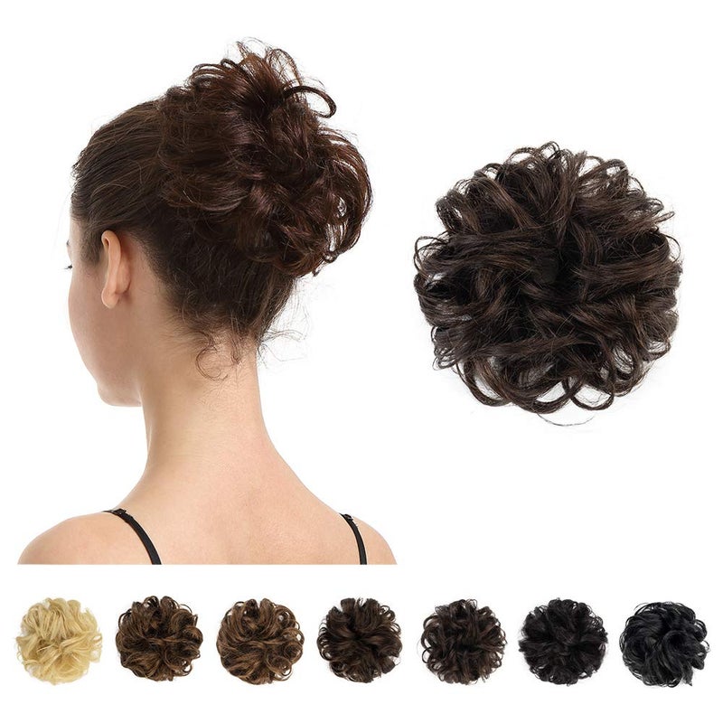 BARSDAR 100% Human Hair Bun Extension - Human Hair Messy Bun Hairpieces Brown Hair Bun Extensions for Women - Real Human Hair Bun Natural Hair Bun Scrunchies Updo Chignons Daily - Dark Brown - Image 1