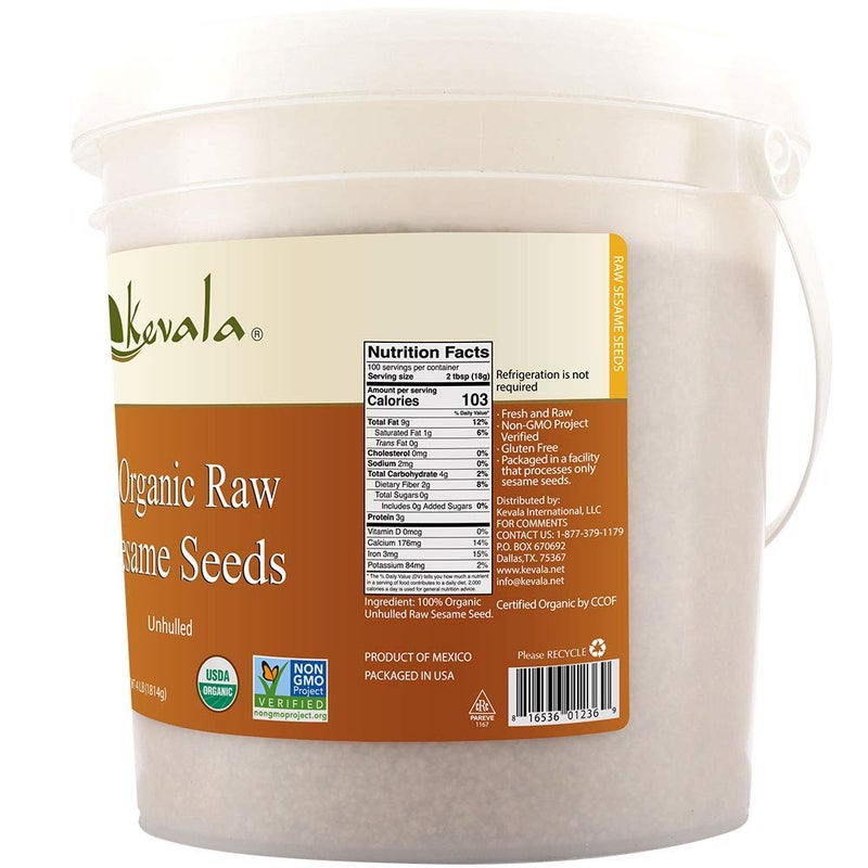 Kevala Raw Sesame Seeds Unhulled: Seeds for Cooking and Baking, Nutritious Snack for Clean Food Lovers, Topping for Pretzels and Bagels, Restaurant Staple, Conveniently Packed in a Bucket, 4 lb - Image 2