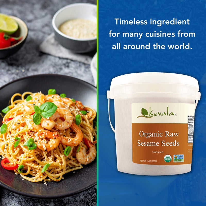 Kevala Raw Sesame Seeds Unhulled: Seeds for Cooking and Baking, Nutritious Snack for Clean Food Lovers, Topping for Pretzels and Bagels, Restaurant Staple, Conveniently Packed in a Bucket, 4 lb - Image 5