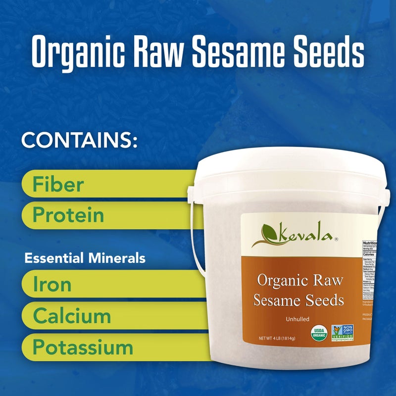 Kevala Raw Sesame Seeds Unhulled: Seeds for Cooking and Baking, Nutritious Snack for Clean Food Lovers, Topping for Pretzels and Bagels, Restaurant Staple, Conveniently Packed in a Bucket, 4 lb - Image 4