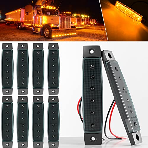 BJZ LED Trailer Marker Lights Amber 6 Led Side Marker Clearance Light Bar 12V 3.8" Front Rear Signal Indicator Smoked Light Strip Waterproof for Trailer Truck Van Pickup ATV UTV RV, 10Pcs - Image 1