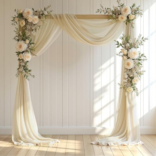 PARTISKY Wedding Arch Draping Fabric 1 Panel 18Ft Nude Sheer Chiffon Curtain Drapes 6 Yards for Wedding Ceremony Birthday Party Decoration - Image 1