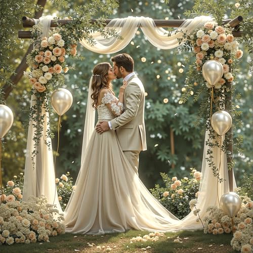 PARTISKY Wedding Arch Draping Fabric 1 Panel 18Ft Nude Sheer Chiffon Curtain Drapes 6 Yards for Wedding Ceremony Birthday Party Decoration - Image 5