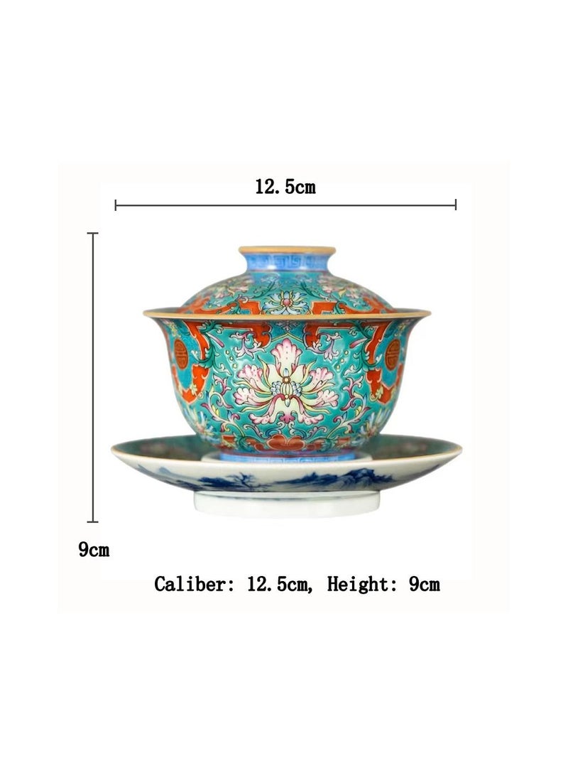 1-Set Chinese Old Porcelain Blue and White Bowl Tea Set,Chinese Tea Bowl with Cover Tray and Cups,Chinese Traditional Handicraft Ceramic Tea Set  - Image 4