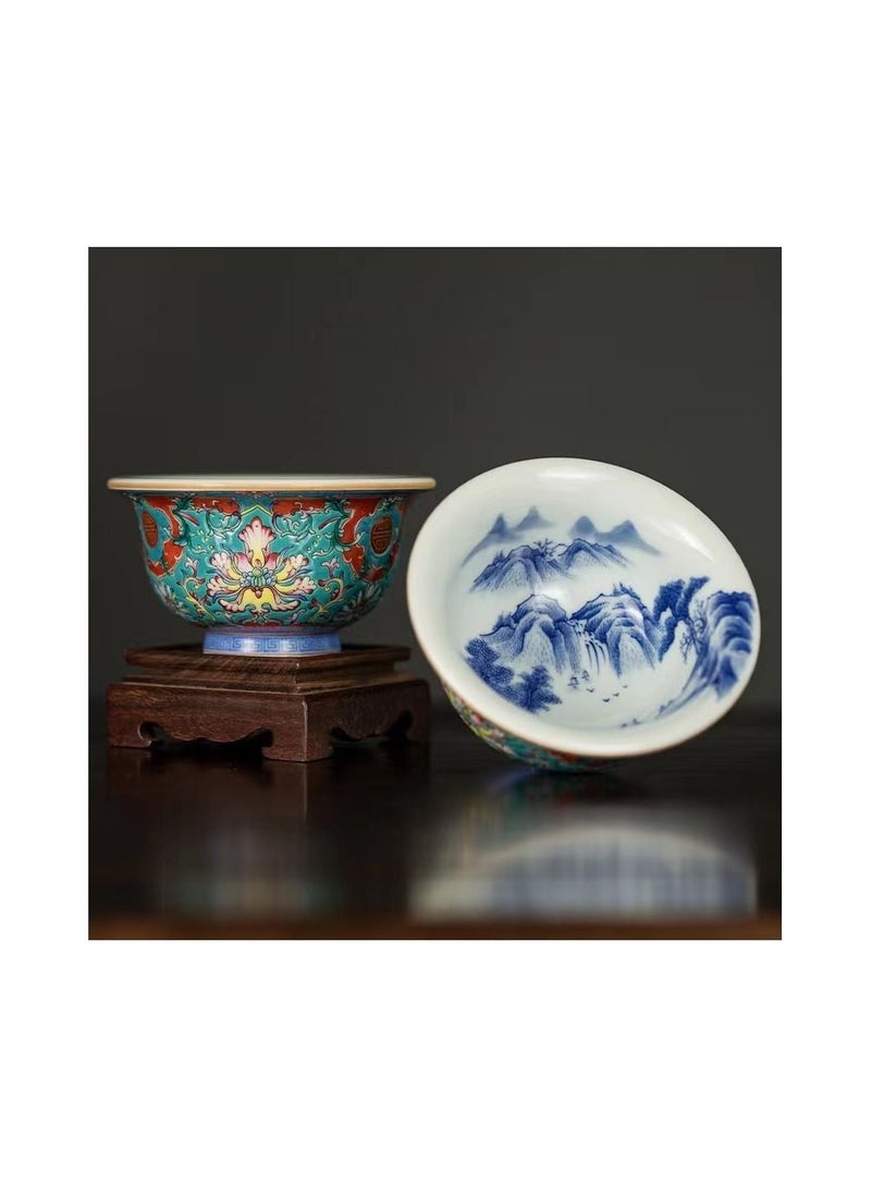 1-Set Chinese Old Porcelain Blue and White Bowl Tea Set,Chinese Tea Bowl with Cover Tray and Cups,Chinese Traditional Handicraft Ceramic Tea Set  - Image 5