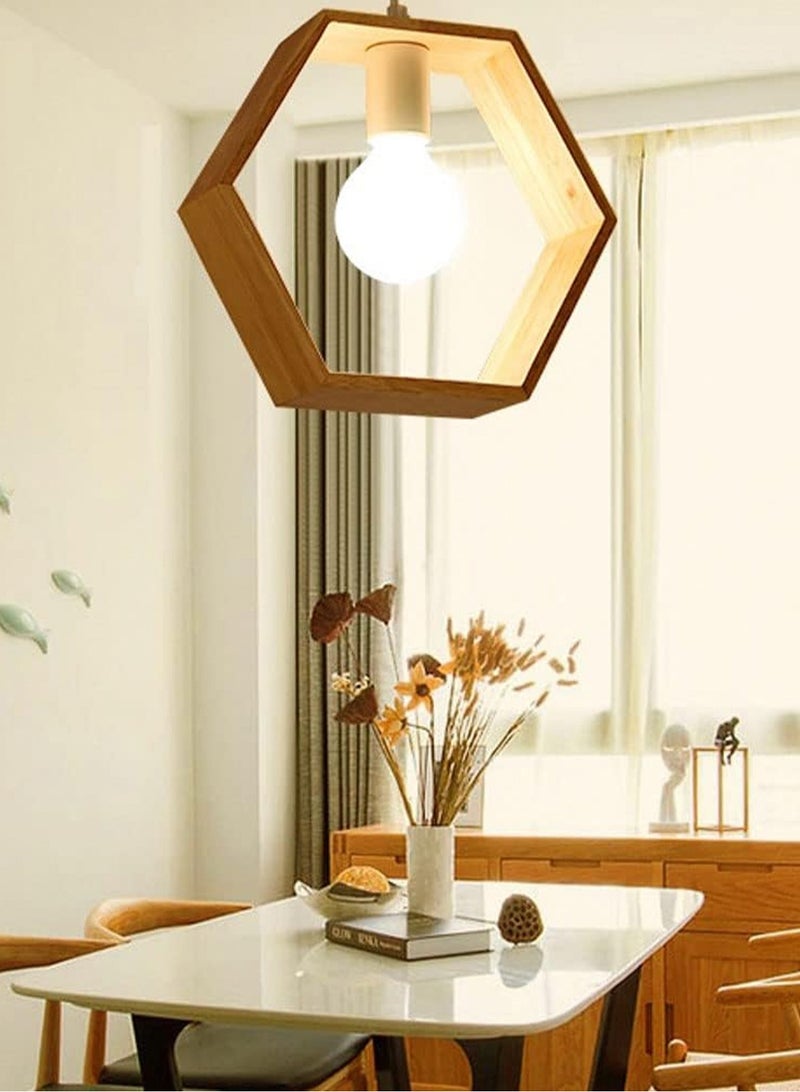LOOPITYS Creative geometric wooden pendant lights, ceiling lights, pendant lights (including an E27 bulb base bulb), height adjustable, suitable for decorating living rooms, bedrooms, kitchens, dining rooms, and entrance halls - Image 2