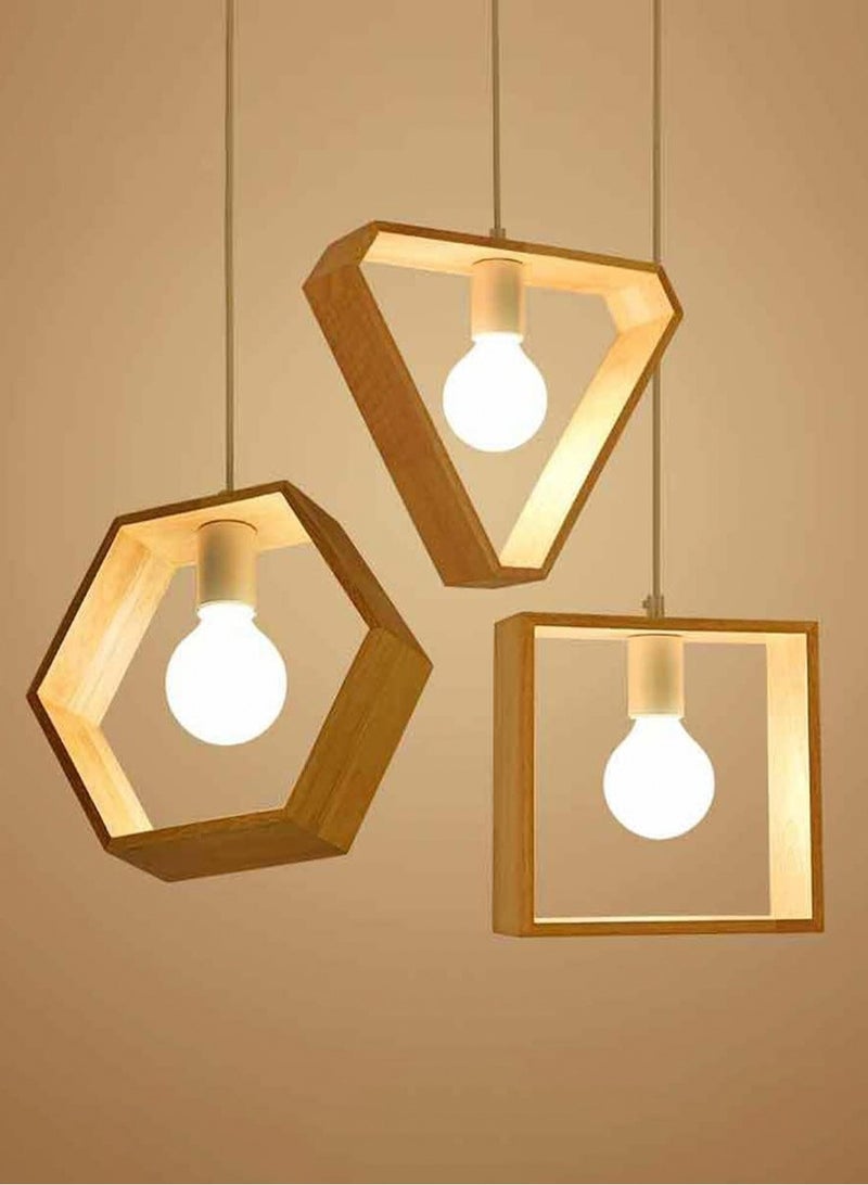 LOOPITYS Creative geometric wooden pendant lights, ceiling lights, pendant lights (including an E27 bulb base bulb), height adjustable, suitable for decorating living rooms, bedrooms, kitchens, dining rooms, and entrance halls - Image 5