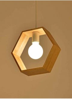 LOOPITYS Creative geometric wooden pendant light, adjustable in height, suitable for decorating living rooms, bedrooms, kitchens, dining rooms, and entrance halls (including light bulbs, with E27 screw heads)  - Image 3