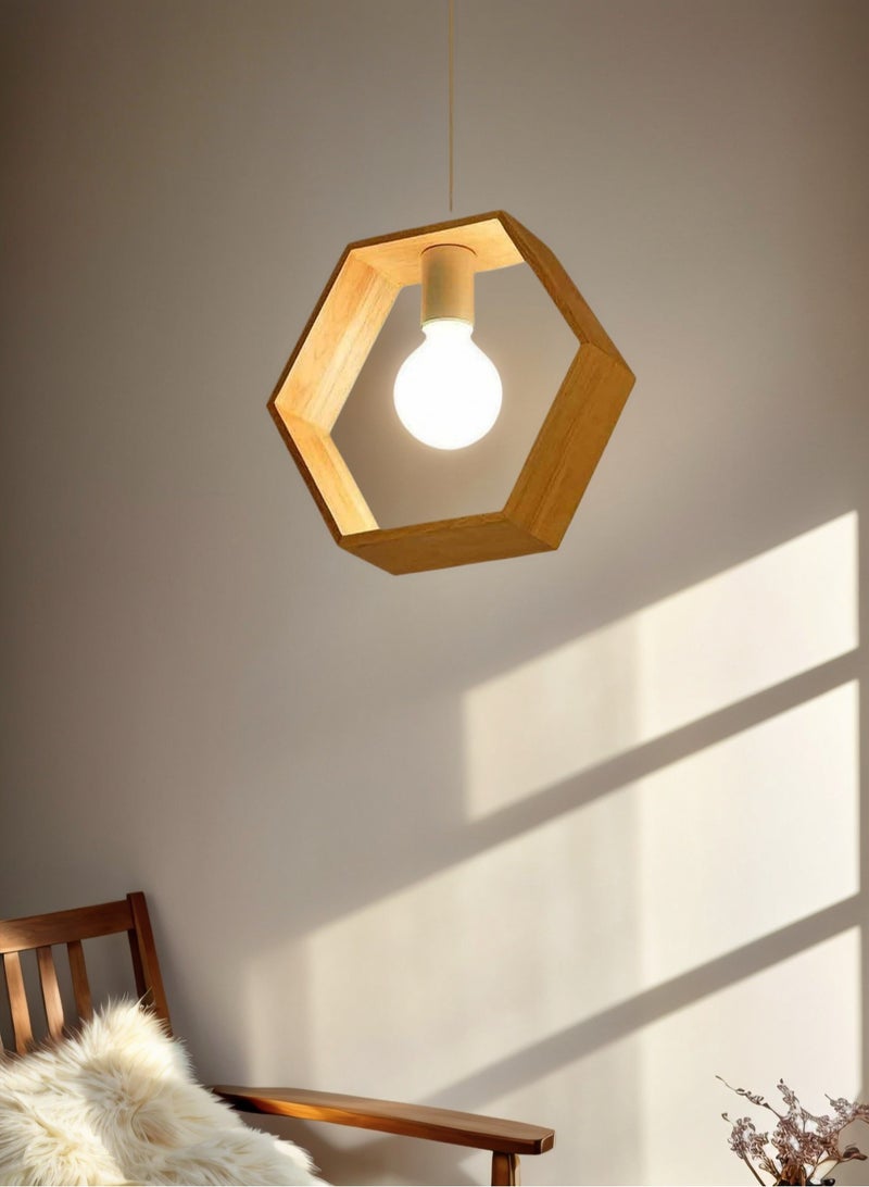 LOOPITYS Creative geometric wooden pendant lights, ceiling lights, pendant lights (including an E27 bulb base bulb), height adjustable, suitable for decorating living rooms, bedrooms, kitchens, dining rooms, and entrance halls - Image 1