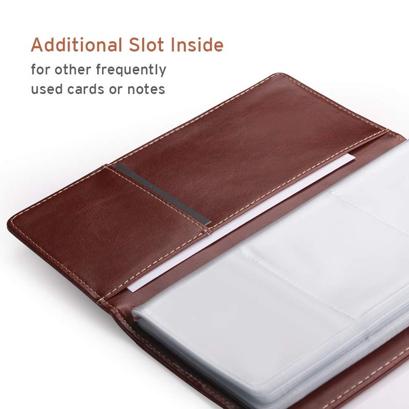 Sooez Leather Professional Business Card Book Holder Organizer, 240 Capacity Credit Card Booklet, PU Name Cards Holder Storage File for Men Women, Brown - Image 5
