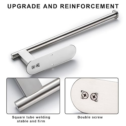 Honmein Paper Towel Holder, Upgrade SUS304 Stainless Steel Paper Towel Holder Under Cabinet, Bend-Resistant, Self-Adhesive or Drill mounting (Silver) - Image 2