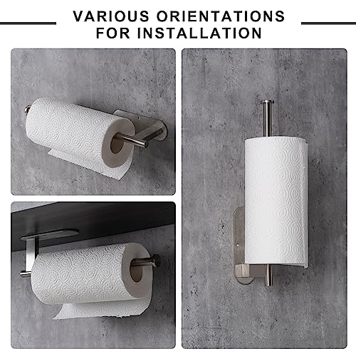 Honmein Paper Towel Holder, Upgrade SUS304 Stainless Steel Paper Towel Holder Under Cabinet, Bend-Resistant, Self-Adhesive or Drill mounting (Silver) - Image 4