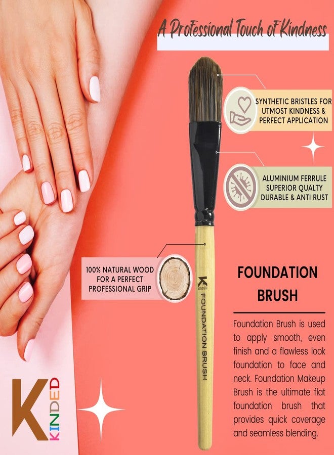 KINDED Flat Foundation Face and Neck Makeup Brush Professional Series for Makeup Beauty with Smooth Soft Synthetic Hair Bristles Anti Rust Aluminium Ferrule Natural Wooden Handle Grip - Image 3