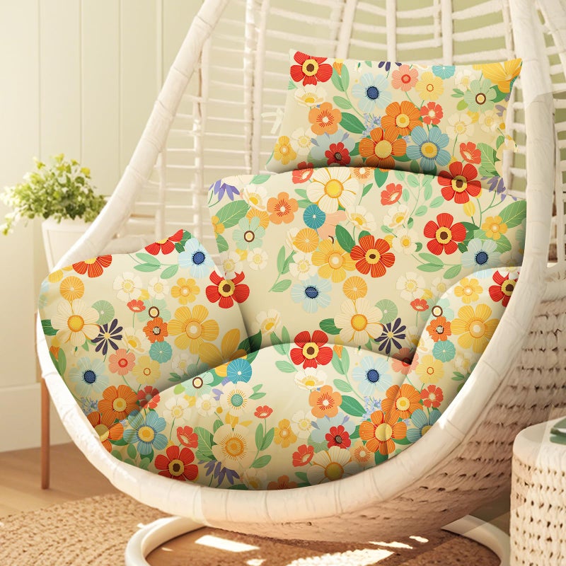 Uthem Waterproof Egg Chair Cushion Replacement 47x31.5x4.7 inch Thicken Hanging Egg Swing Chair Cushion Indoor Outdoor Wicker Rattan Hammock Basket Cushion with Headrest Pillow, Daisy - Image 1