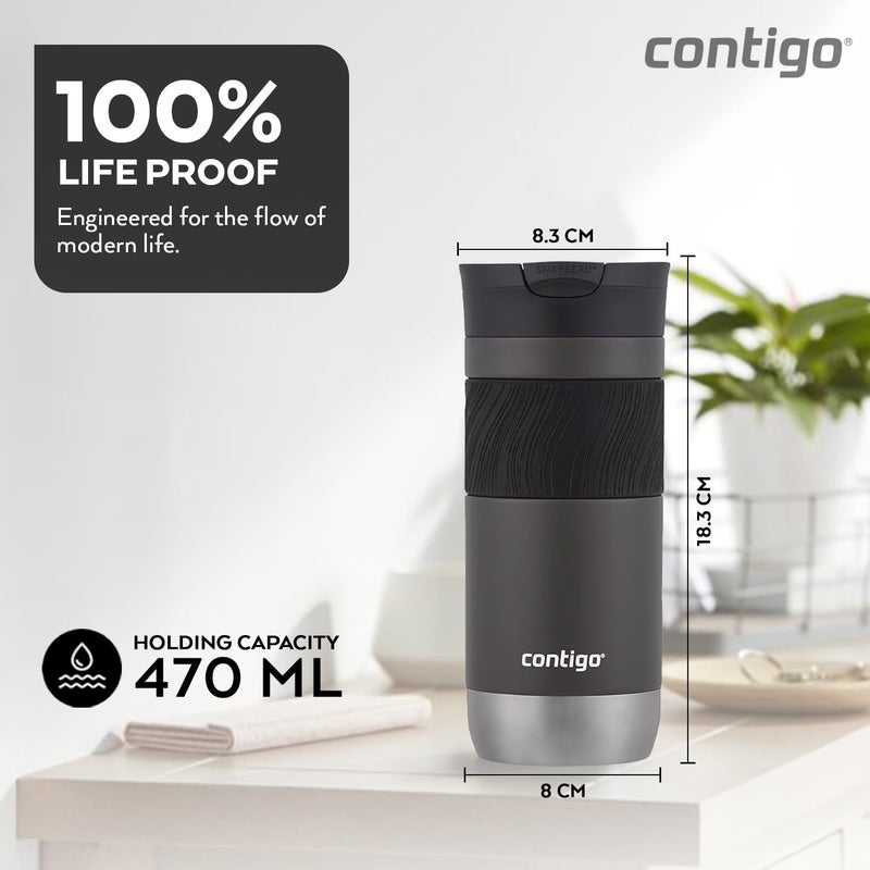 Contigo Snapseal Byron Thermal Mug 470 ml, Stainless Steel Insulated Mug, Vacuum Mug for Cold or Hot Drinks, BPA Free, Leakproof Tumbler - Sake - Image 3